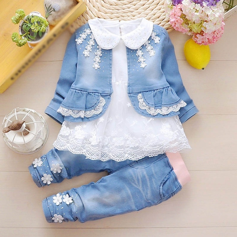 Spring Autumn Infant Baby Girls Denim Clothing Set - Picture 2 of 4